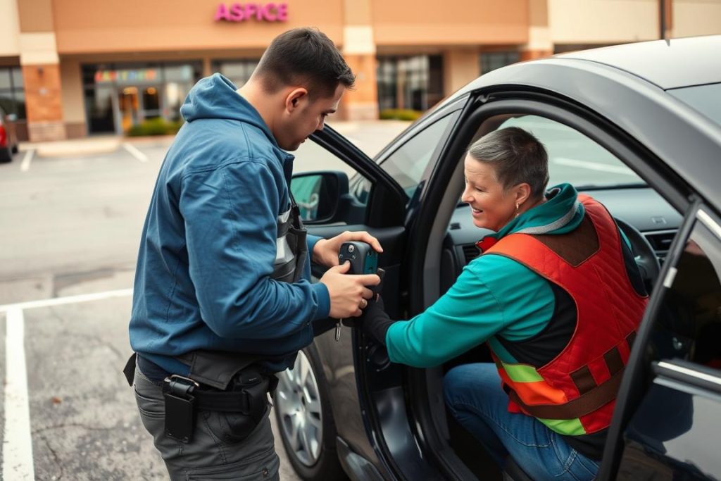 Locksmith unlocking car door in Phenix City, Alabama