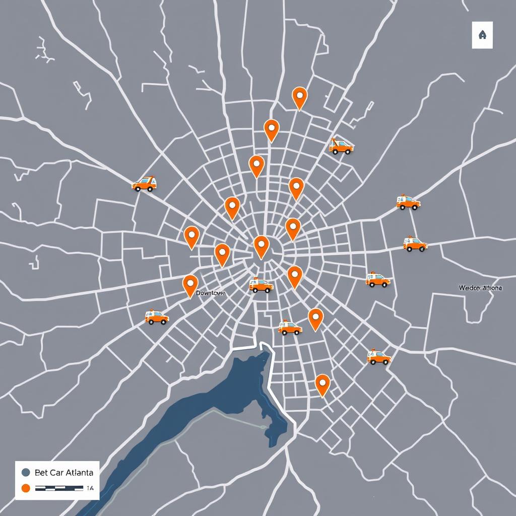 Map showing Atlanta coverage areas for cheap $50 towing service