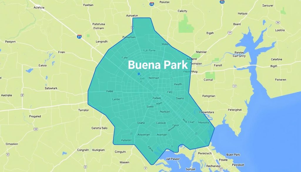 Map showing roadside assistance coverage area in Buena Park, California