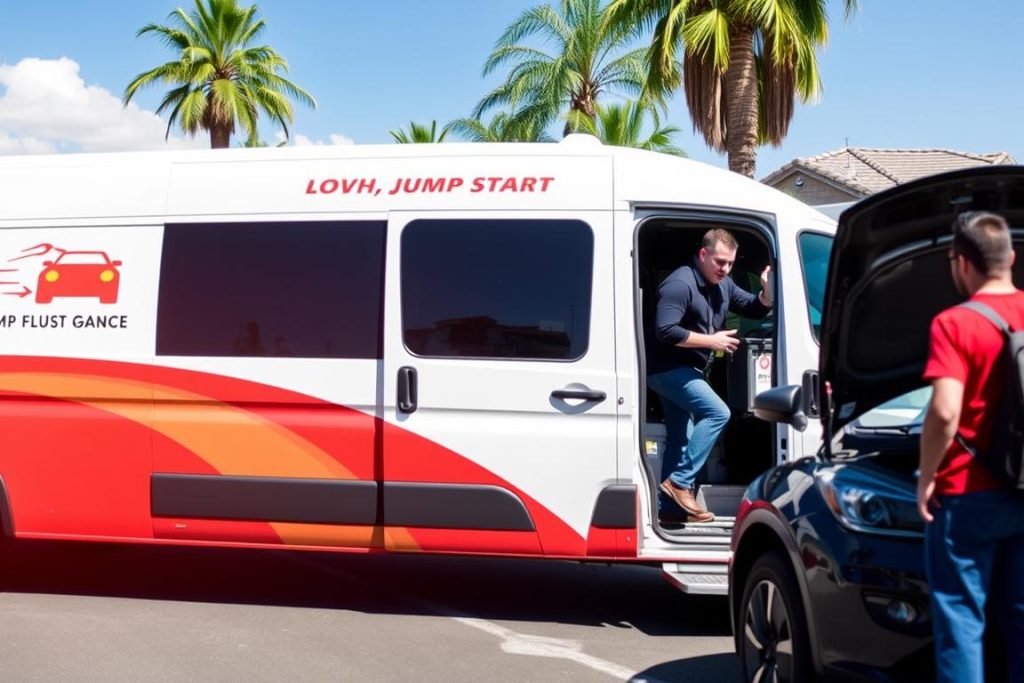 Mobile jump start service technician arriving at customer location in San Diego