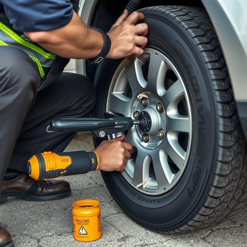 Mobile tire repair service in Killeen fixing a flat tire