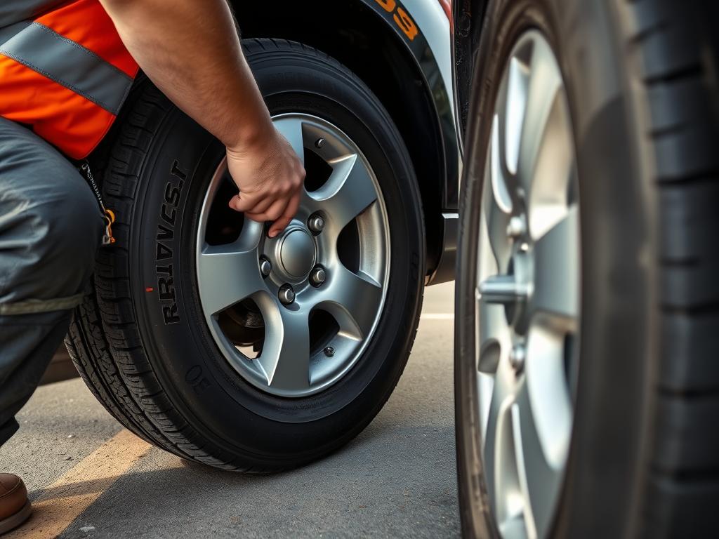 Mobile tire service repairing a flat tire in Waco