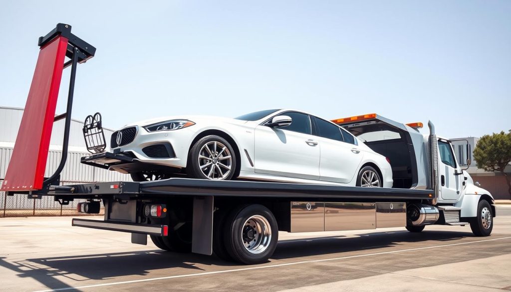 Modern flatbed tow truck providing $50 towing service in Bakersfield