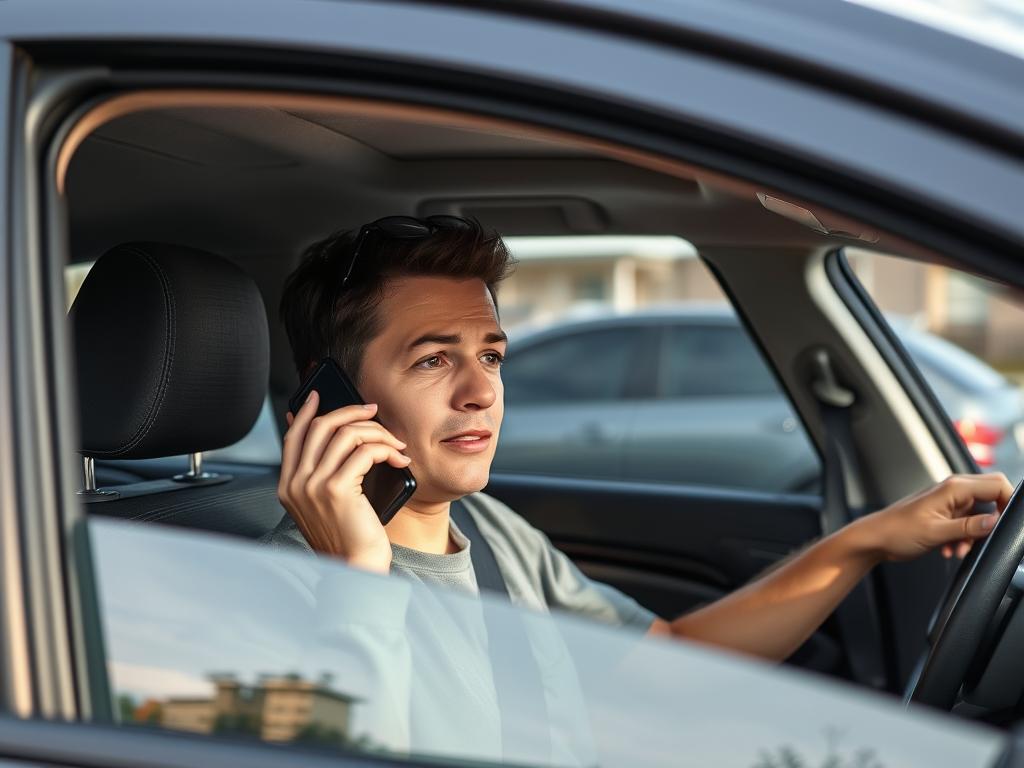 Person calling roadside assistance from car in Baton Rouge