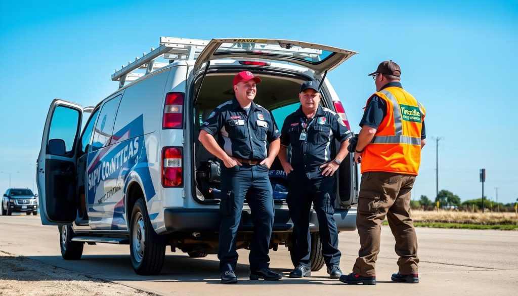 Professional roadside assistance team in Bryan helping a stranded motorist