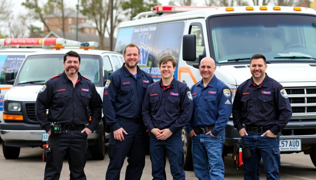 Professional roadside assistance team in Hoover, Alabama with their service vehicles