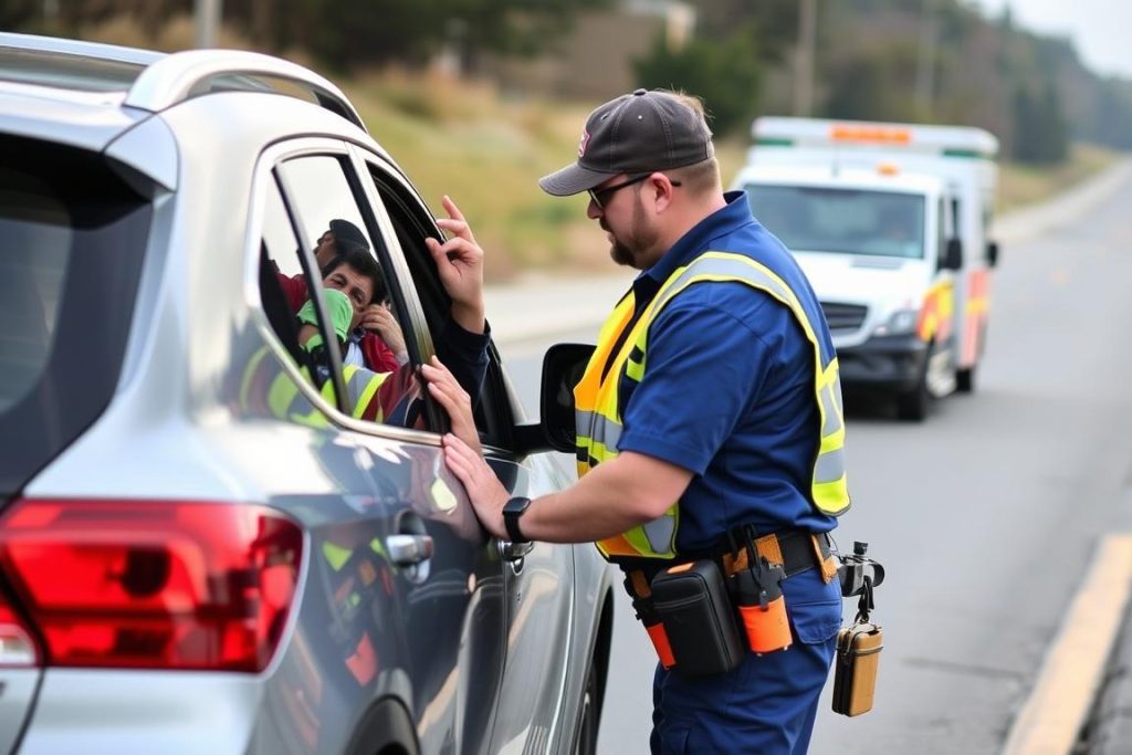 Professional roadside assistance technician helping a stranded driver in Folsom