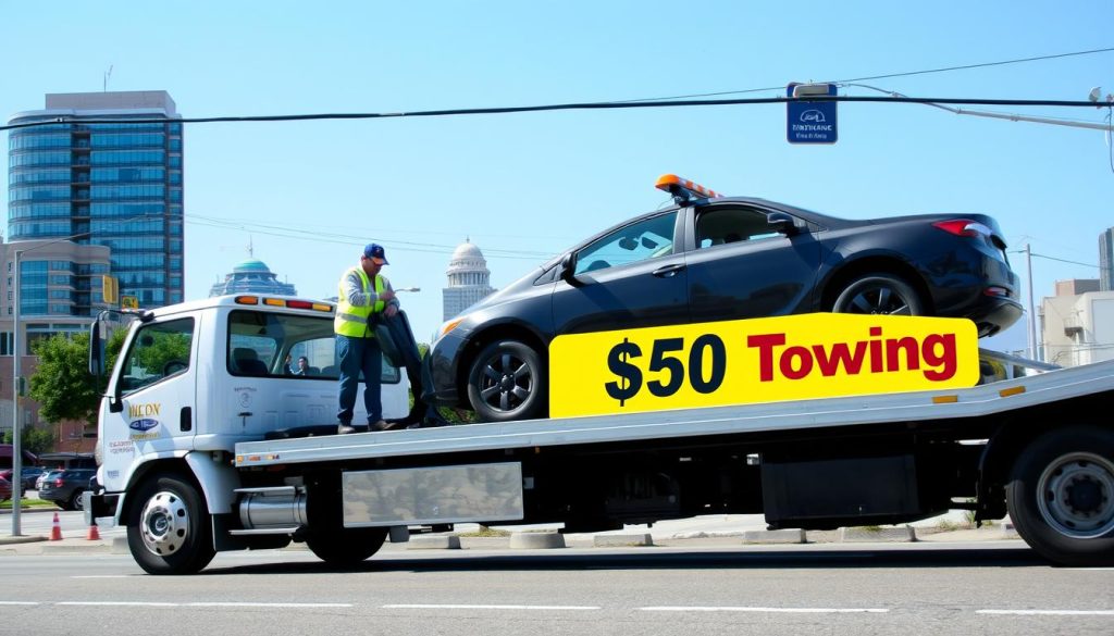 Professional tow truck providing cheap $50 towing service in Binghamton, New York