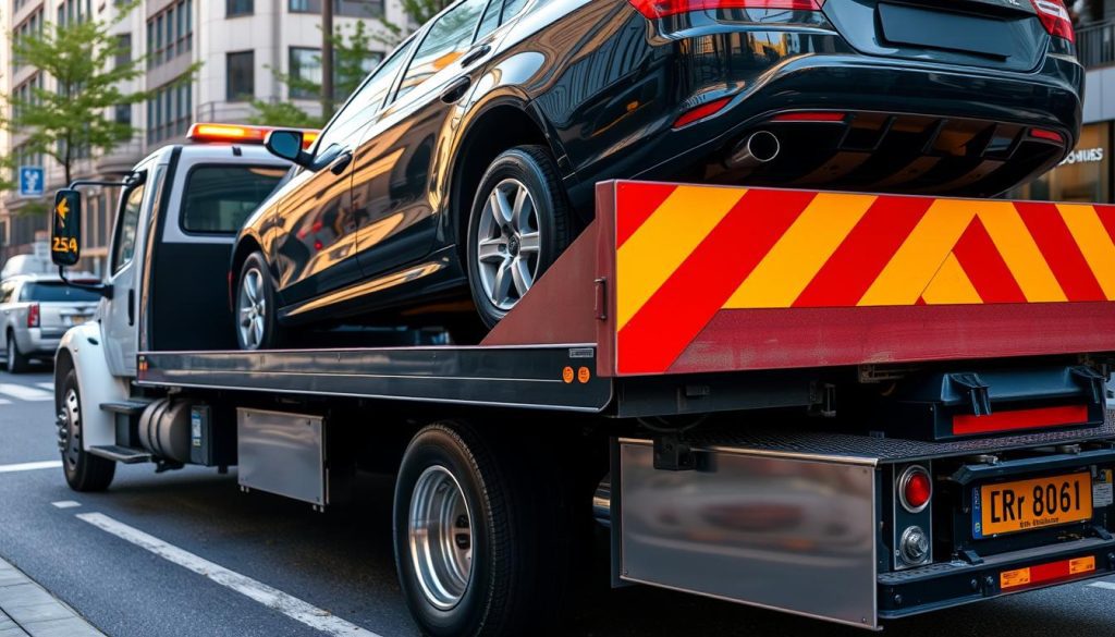 Professional tow truck providing service in downtown Augusta, Georgia