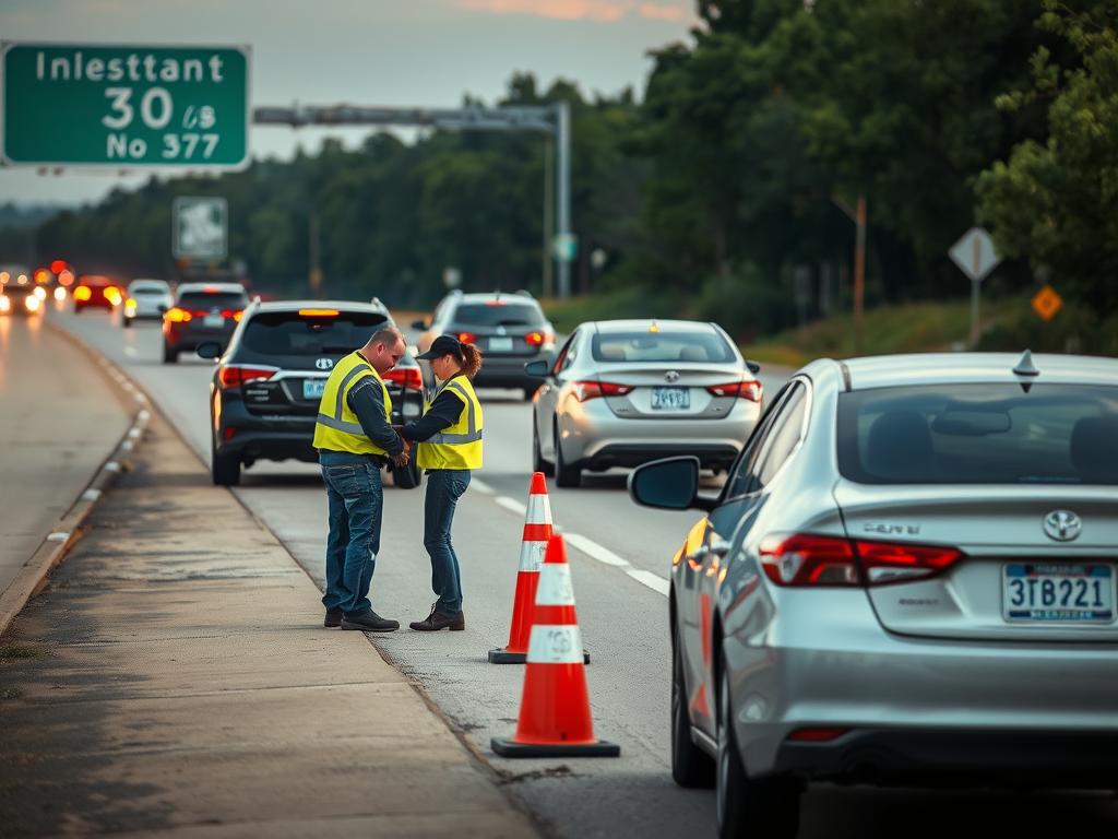 Roadside assistance helping a stranded motorist on I-30 in Rockwall