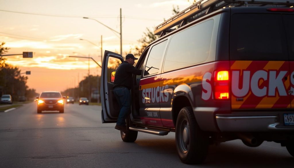 Roadside assistance technician arriving quickly to help a stranded motorist in Rockwall