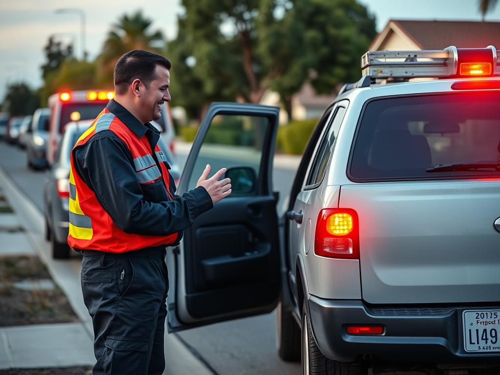 Roadside assistance technician arriving to help a stranded motorist in Buena Park