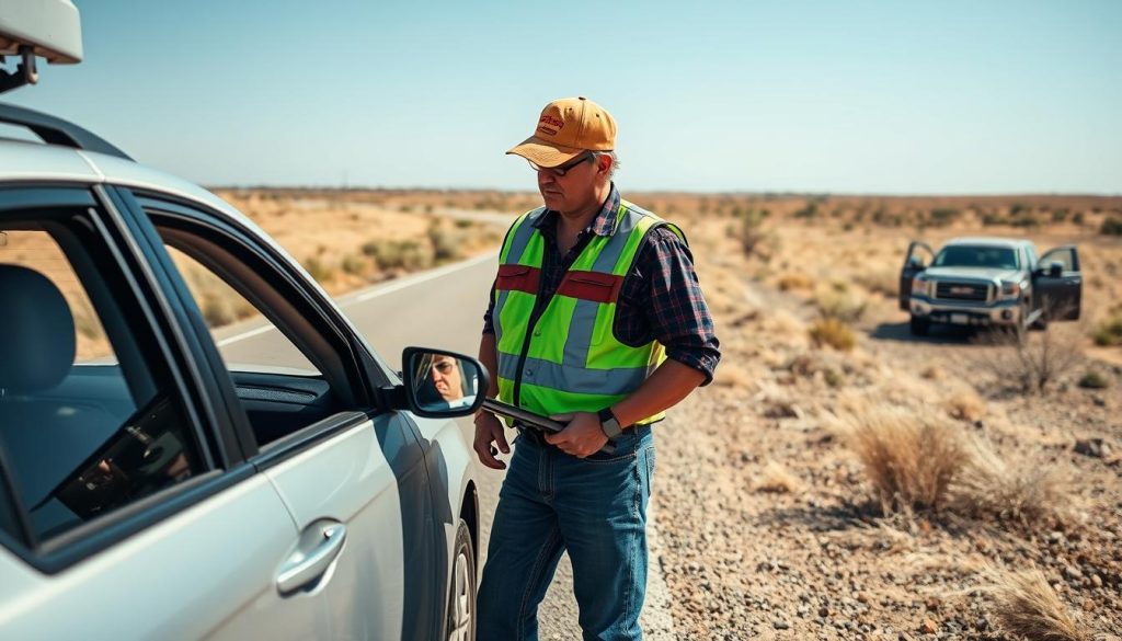 Roadside assistance technician helping a customer in Amarillo