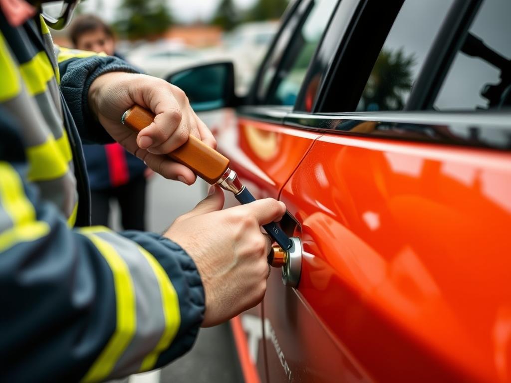 Roadside assistance technician helping with car lockout in Beaverton, Oregon