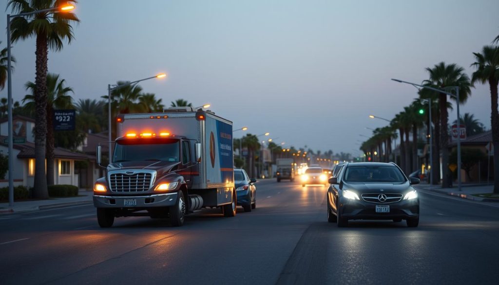 Roadside assistance truck arriving quickly to help a stranded motorist in Buena Park