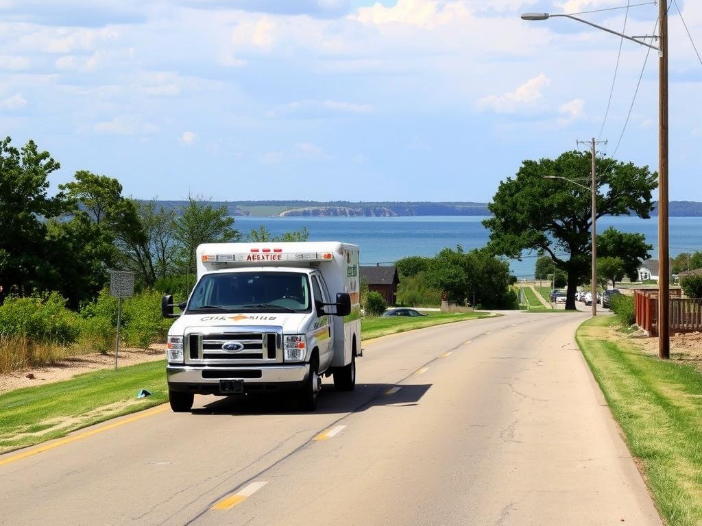Roadside assistance vehicle on a road near Lake Ray Hubbard in Rockwall