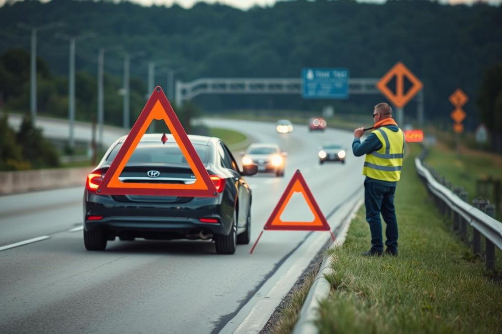 Safety precautions during roadside emergency in Houston