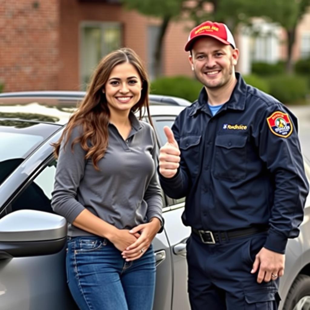 Satisfied customer after receiving roadside assistance in Frisco
