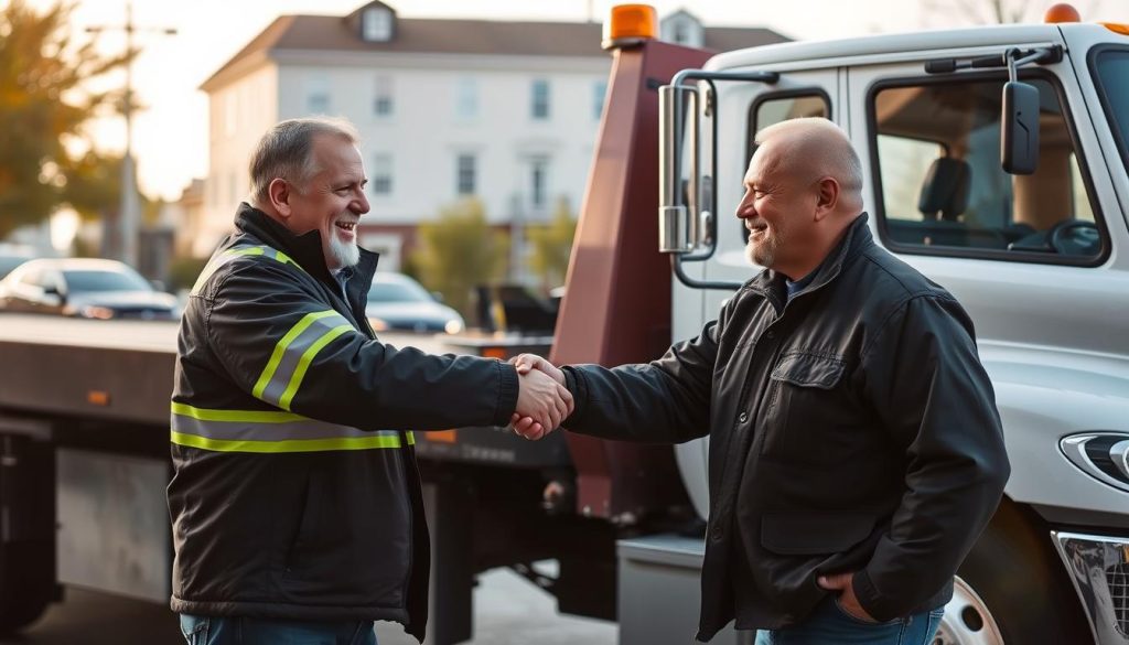 Satisfied customer with tow truck service in Brockton