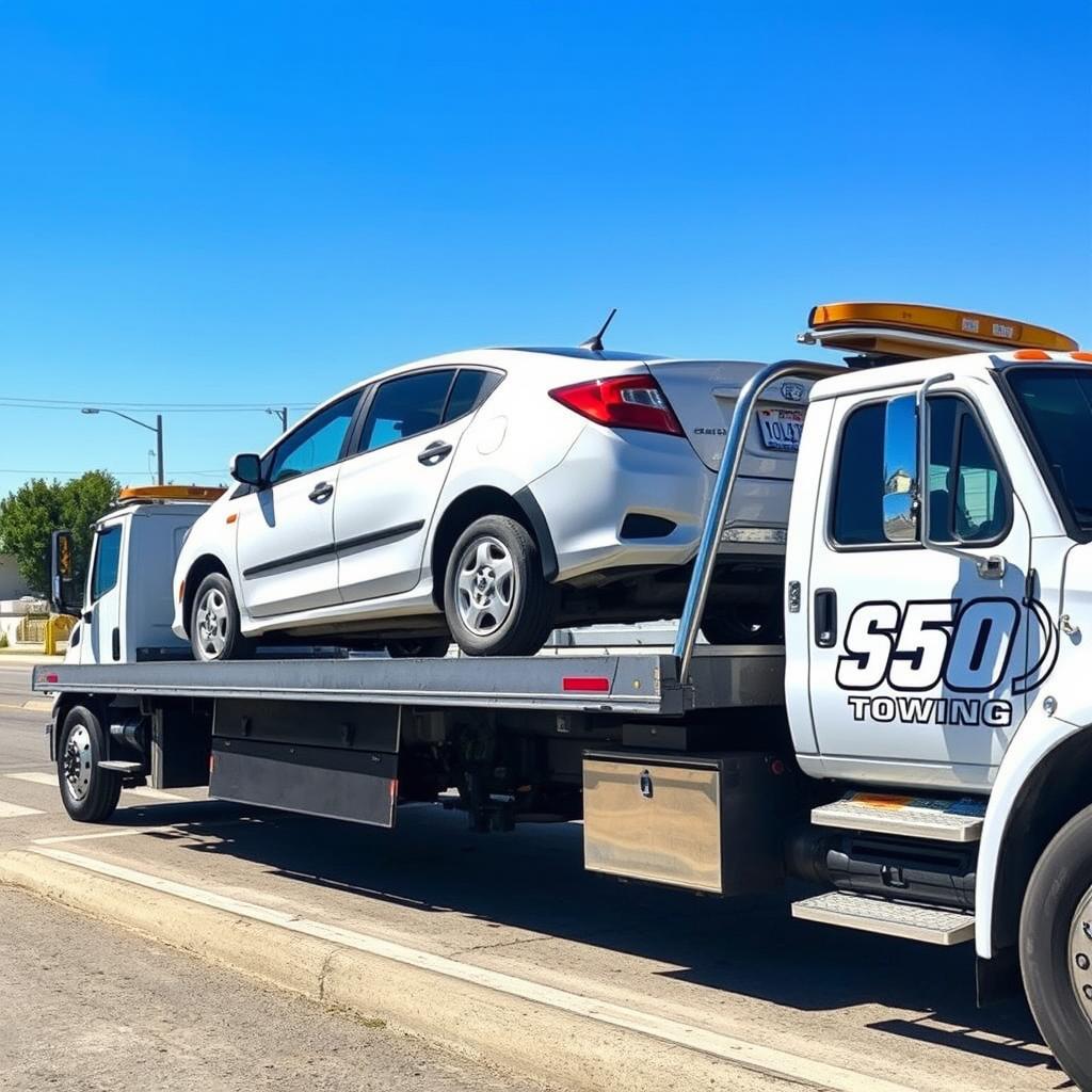 Standard $50 towing service in Bakersfield with flatbed truck