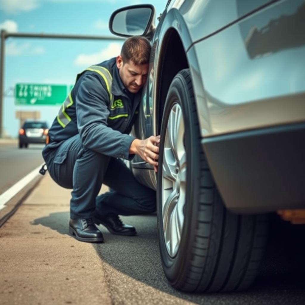 Technician changing a flat tire in Fort Worth