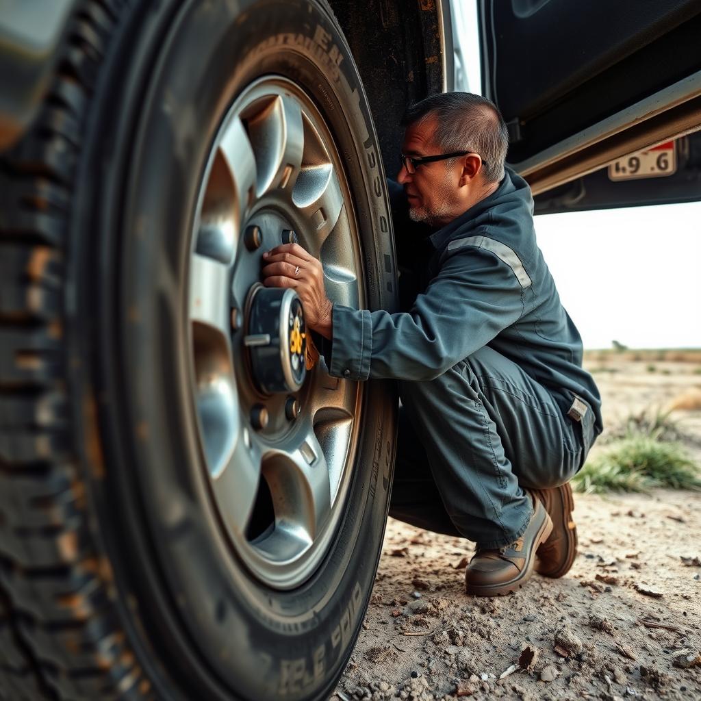 Technician changing a flat tire in Lubbock, Texas