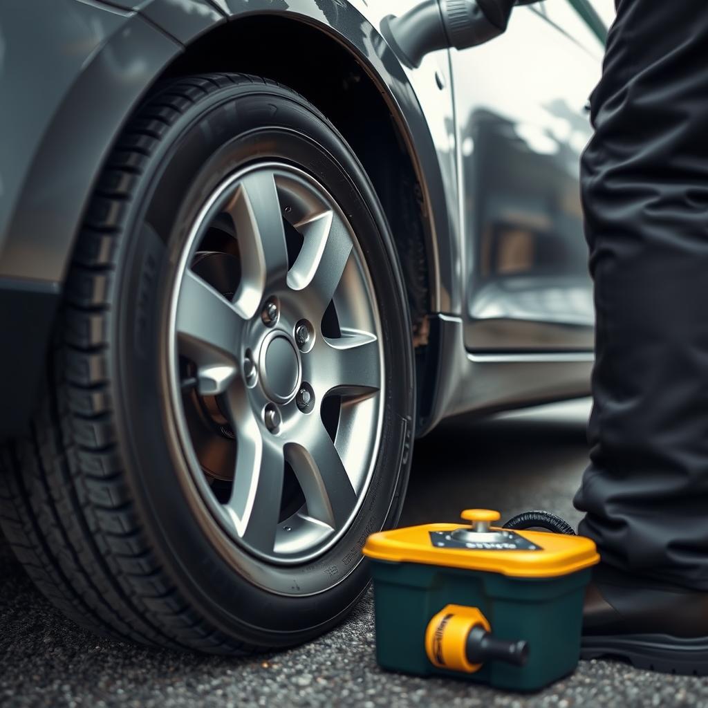 Technician changing a flat tire in Tuscaloosa
