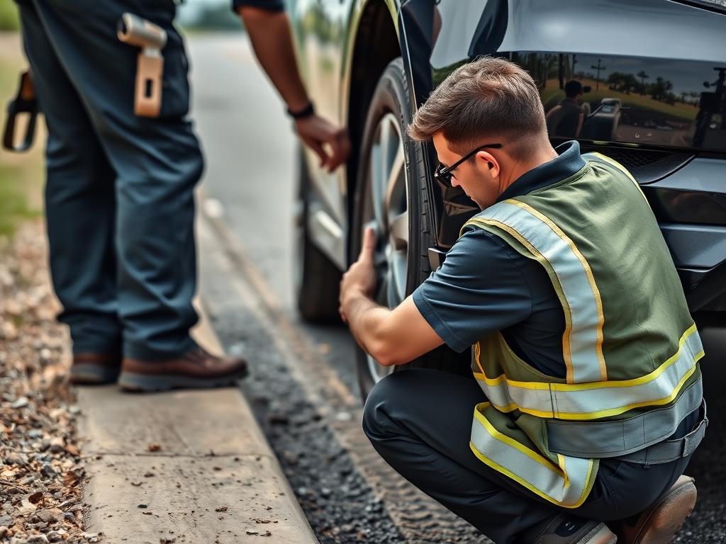 Technician changing a flat tire on a vehicle in Waco