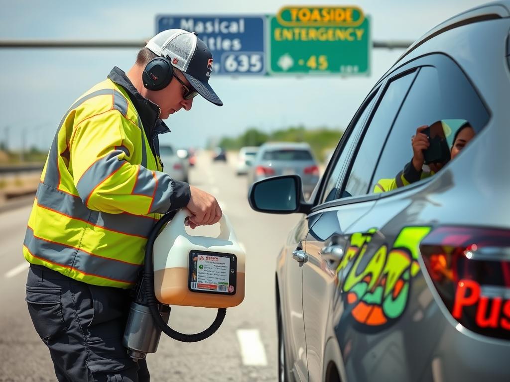 Technician delivering fuel to a stranded motorist in Mesquite