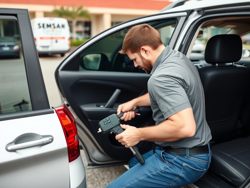 Technician helping with car lockout service in Baton Rouge