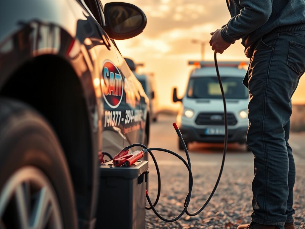 Technician jump-starting a vehicle battery in Amarillo