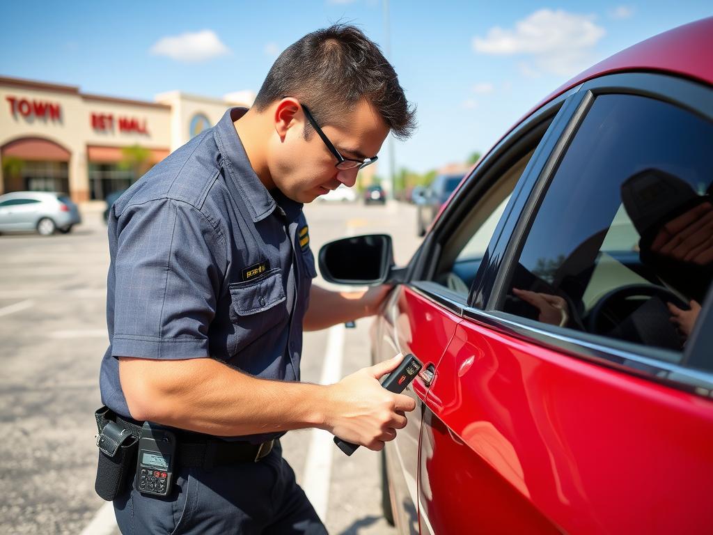 Technician unlocking a car door in Mesquite, Texas