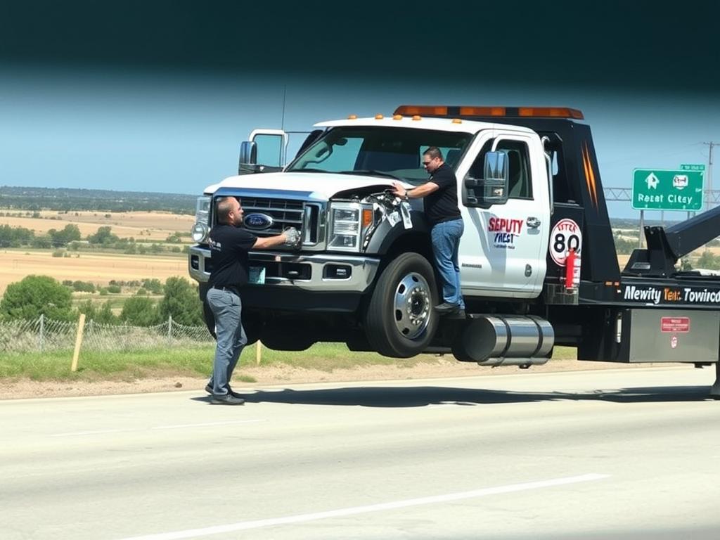Tow truck assisting a broken-down vehicle in Mesquite