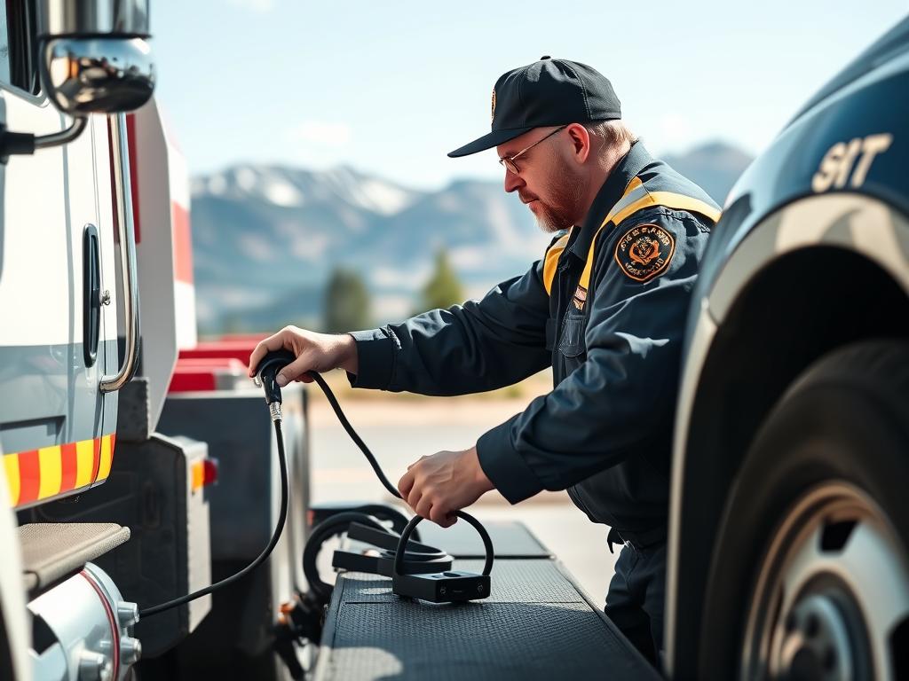 Tow truck operator connecting a vehicle for cheap $50 towing service in Bozeman