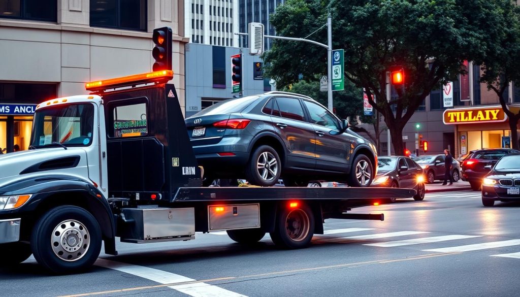 Tow truck providing cheap towing service in Atlanta during daytime
