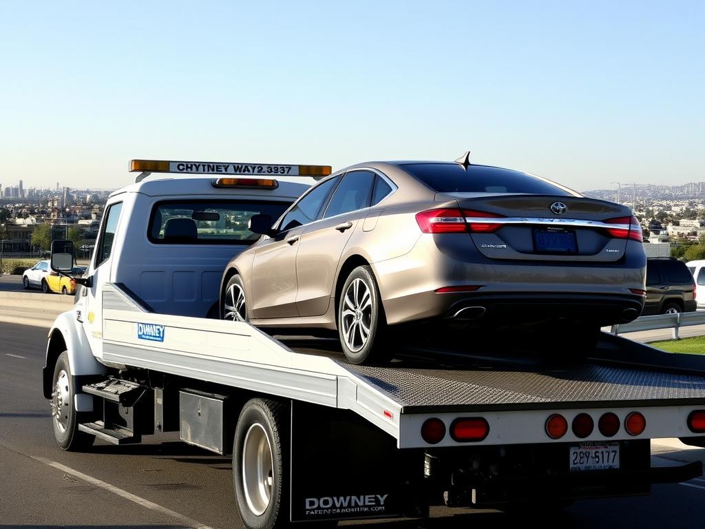 Tow truck providing roadside assistance in Downey, California