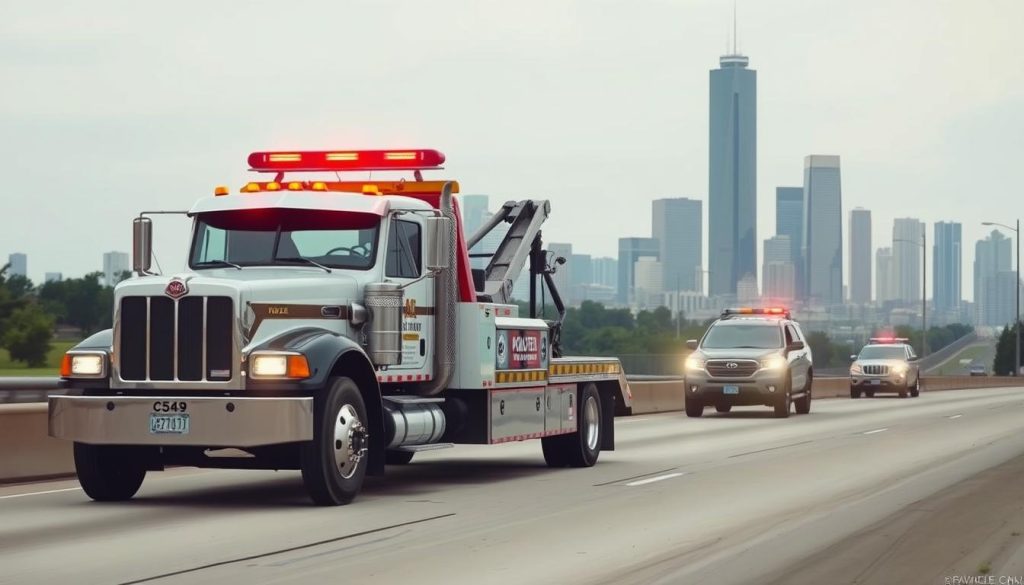 Tow truck providing roadside assistance in Houston