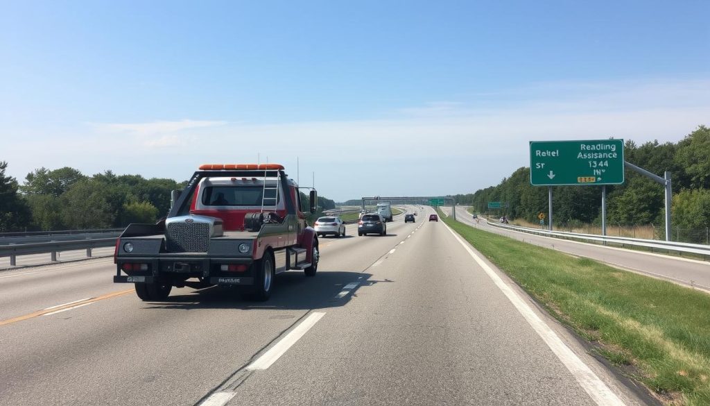 Tow truck providing service on Route 24 near Brockton