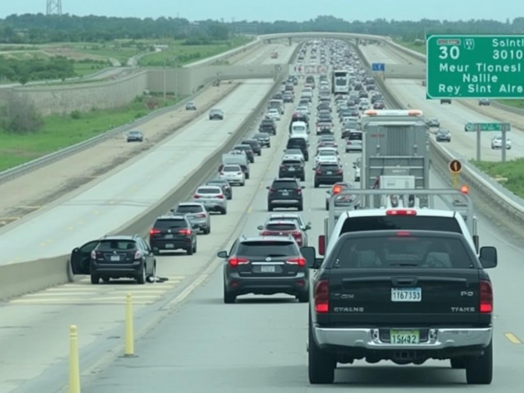 Traffic congestion on I-30 near Rockwall with a disabled vehicle