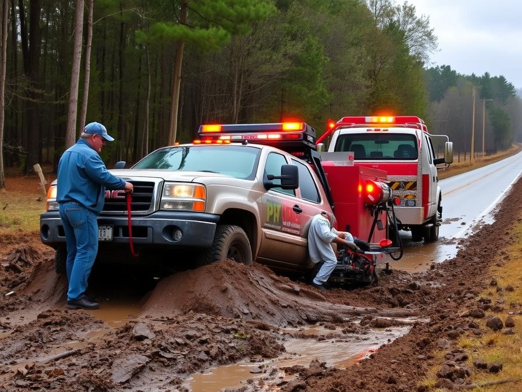 Vehicle winch out service being performed in Decatur, Alabama