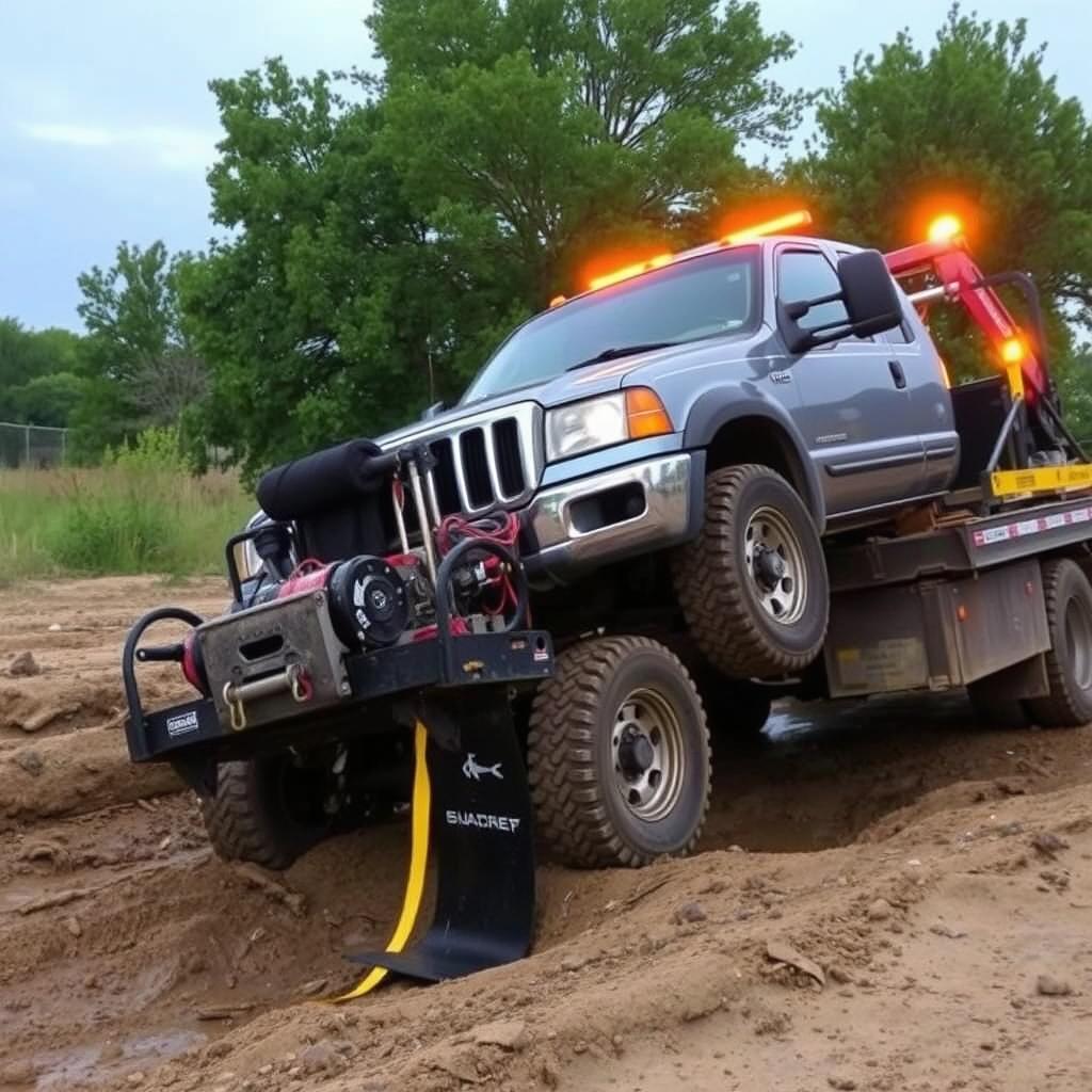 Winching service recovering a vehicle stuck off-road near Killeen