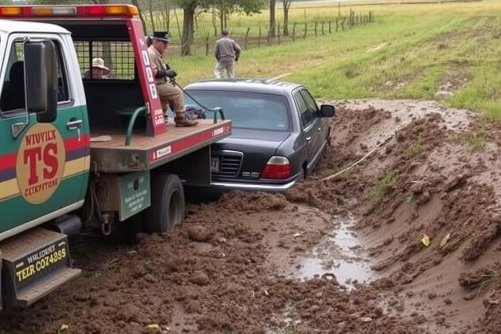 Winching service rescuing stuck vehicle in Phenix City area
