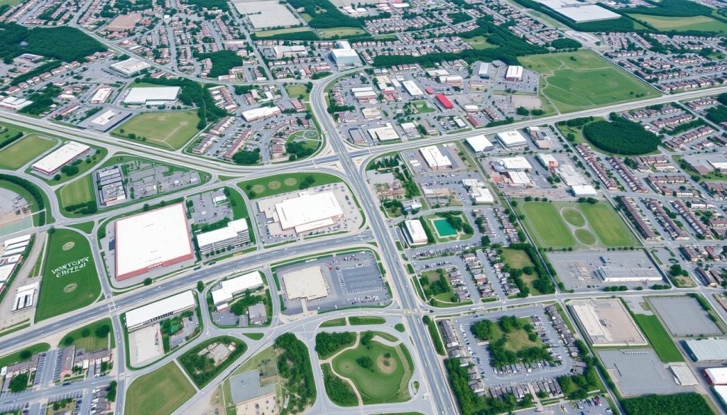 Aerial view of Lombard showing key areas like Yorktown Center and I-88