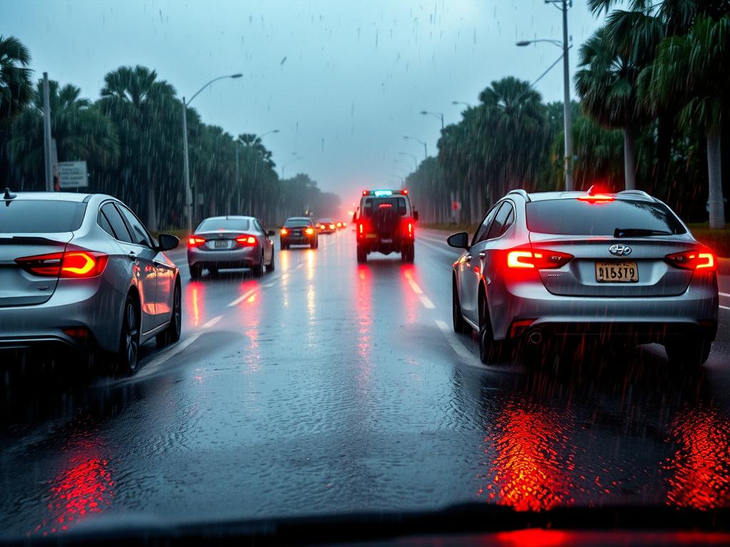 Afternoon thunderstorm on Orlando roads requiring roadside assistance services