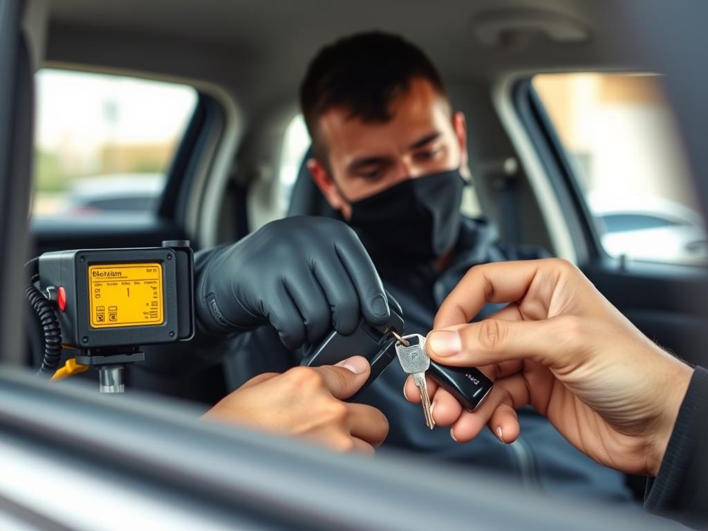 Auto locksmith making a replacement car key in Bell Gardens