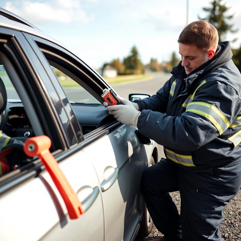 Car lockout service being performed in Corvallis, Oregon