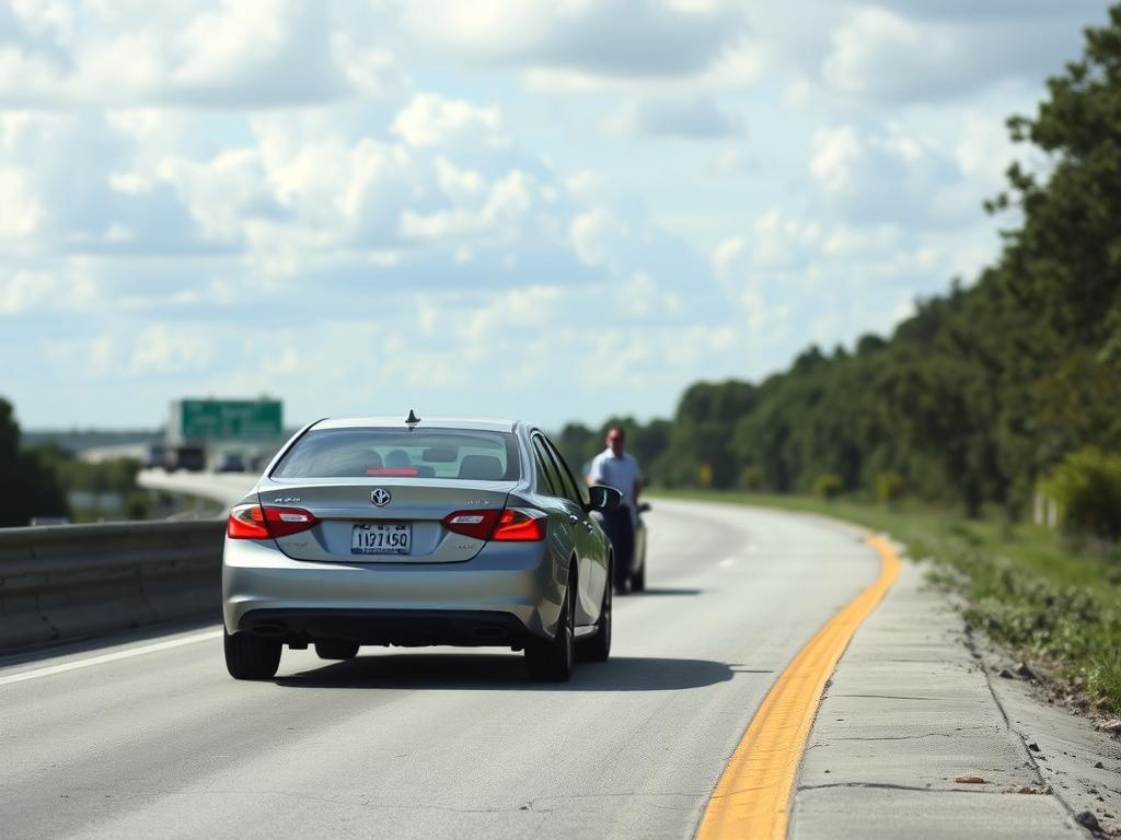 Car safely pulled over on I-95 near Fort Pierce with hazard lights on