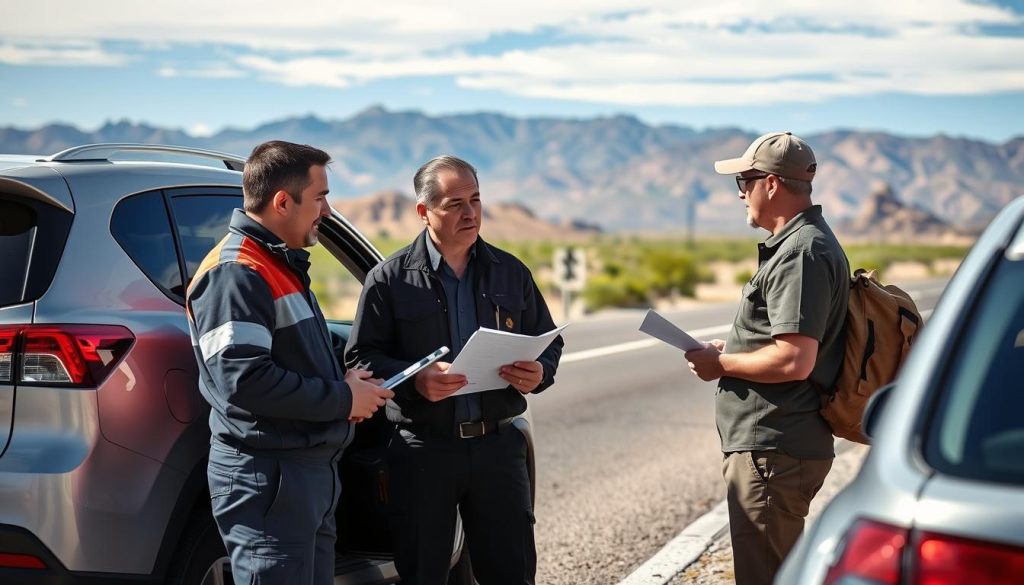 Customer receiving roadside assistance information in Glendale, Arizona