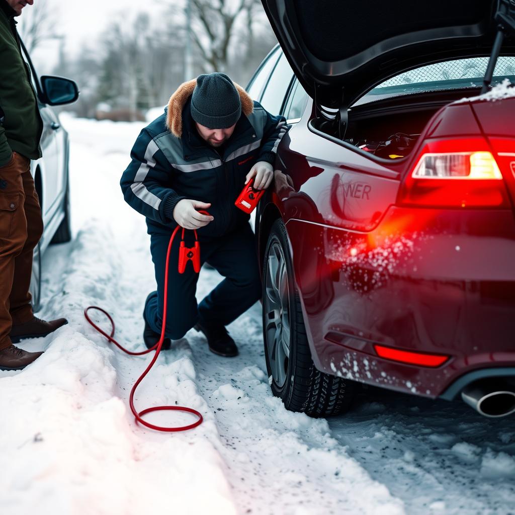 Dead battery jump start service in Muskogee, Oklahoma during winter