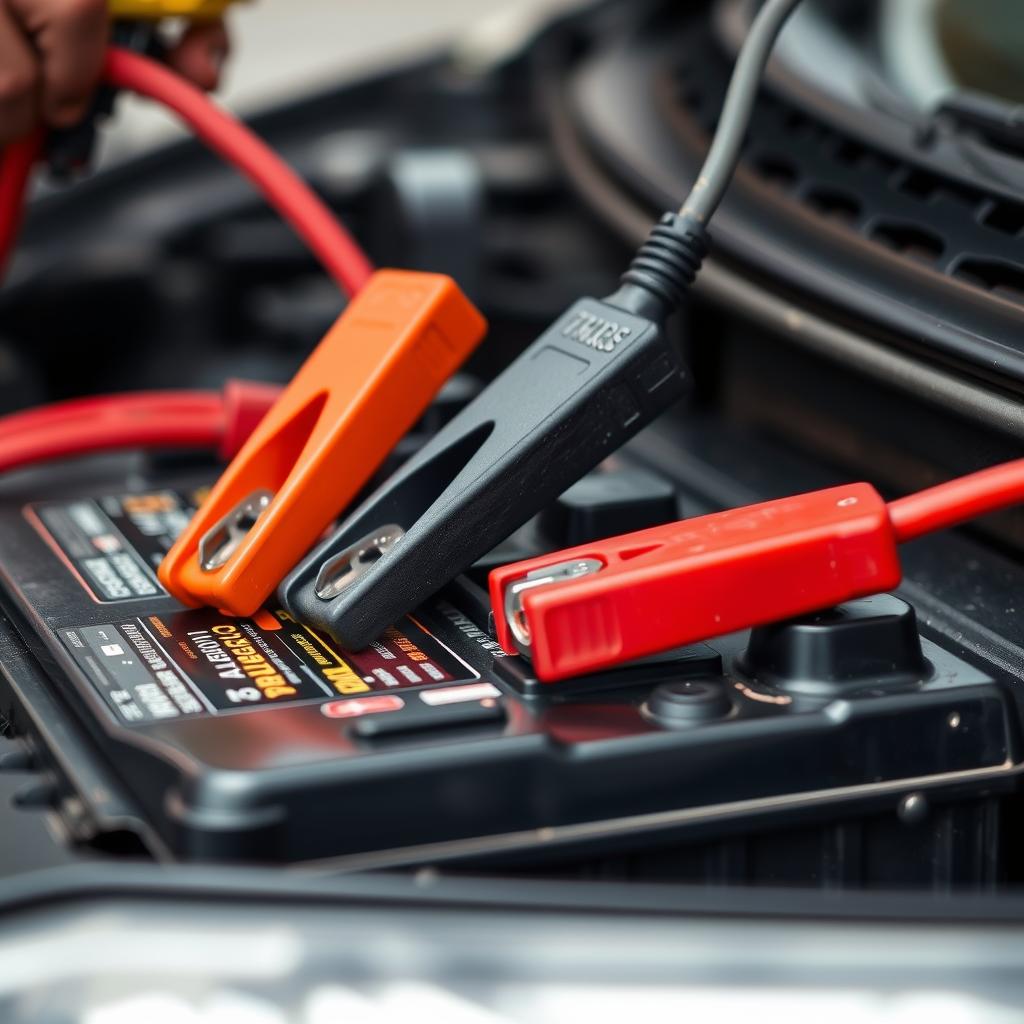 Dead car battery being jumped in Corvallis, Oregon